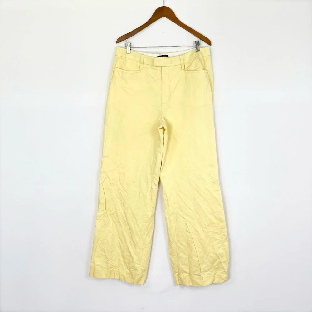 Banana Republic Cotton Linen Wide Leg Trouser Pant Soft Yellow Size 14 High Rise